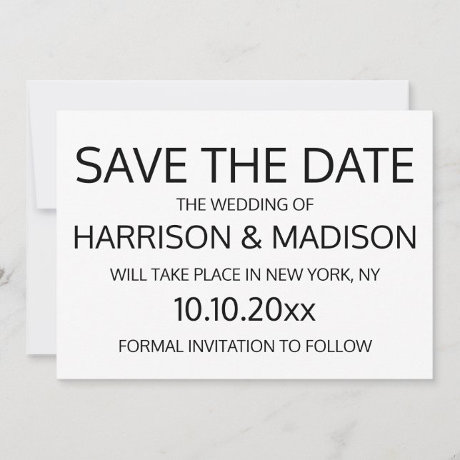 Reserva La Fecha Boda moderno blanco y negro Guardar la fecha (Anverso)