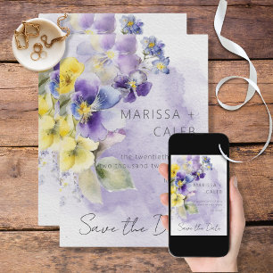 Reserva La Fecha Boda moderno con flores moradas y amarillas