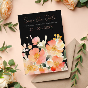 Reserva La Fecha Boda moderno de Boho Naranja Peach y Black Floral
