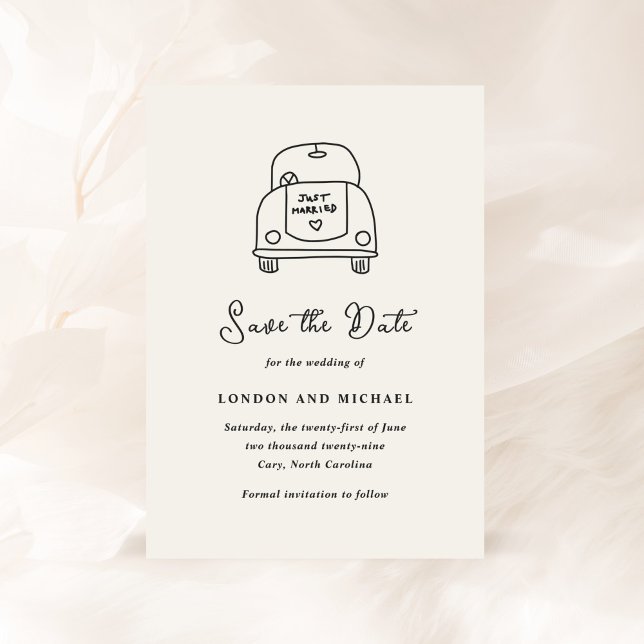 Reserva La Fecha Boda moderno de carros dibujados a mano (Subido por el creador)