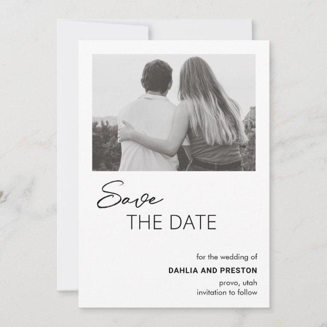 Reserva La Fecha Boda moderno de fotos en blanco y negro mínimo (Anverso)