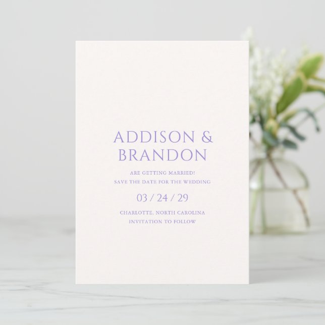 Reserva La Fecha Boda moderno Lilac elegante (Anverso de pie)