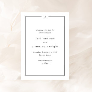 Reserva La Fecha Boda moderno monograma blanco y negro eterno