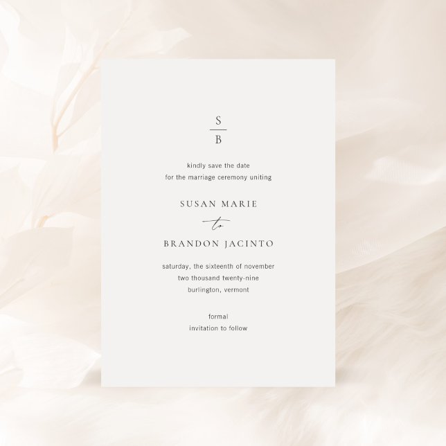 Reserva La Fecha Boda moderno monograma blanco y negro limpio (Subido por el creador)