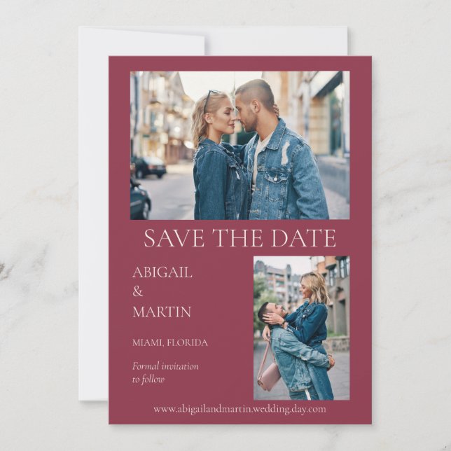 Reserva La Fecha Boda moderno Mulberry Burgundy 2 Foto (Anverso)