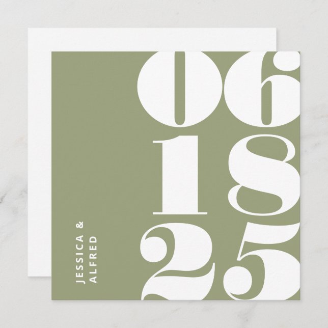 Reserva La Fecha Boda moderno negrita Sage Green Big Date (Anverso / Reverso)