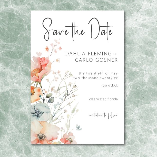 Reserva La Fecha Boda moderno Pastel Loose Wildflowers (Pastel Loose Wildflowers Modern Wedding Save The Date)