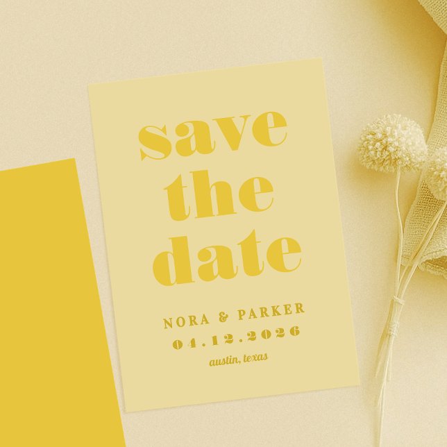 Reserva La Fecha Boda moderno simple de mantequilla amarillo (Butter Yellow Simple Modern Wedding Save The Date)