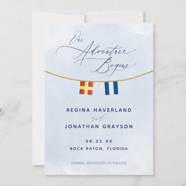 Reserva La Fecha Boda Monograma de Bandera Marítima Náutica Salve D (Anverso)