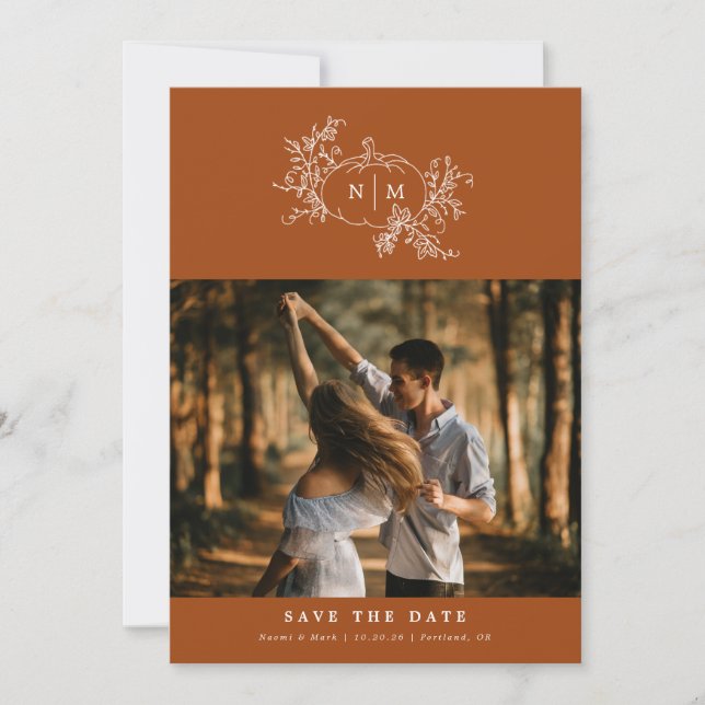 Reserva La Fecha Boda Monograma de calabazas (Anverso)