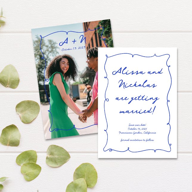 Reserva La Fecha Boda monograma de fotografía azul brillante dibuja (Subido por el creador)