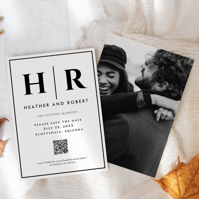 Reserva La Fecha Boda Monograma simple clásico código QR mínimo (Subido por el creador)