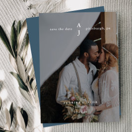 Reserva La Fecha Boda monograma simple de fotografía azul turbia