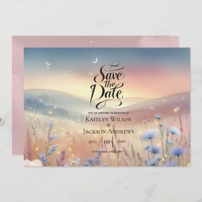 Reserva La Fecha Boda Moonlit Wildflower Whispers (Anverso / Reverso)