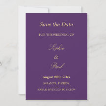 Boda morada dorada beige salva la fecha
