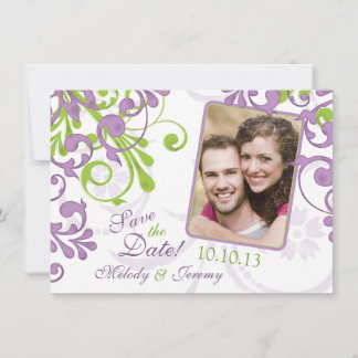 Reserva La Fecha Boda morado verde floral foto salva la fecha