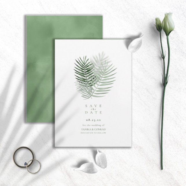 Reserva La Fecha Boda Moss Green ID956 de la hoja de palma exuberan (Subido por el creador)