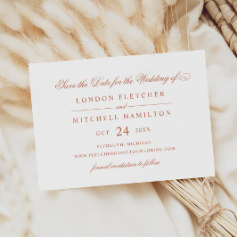 Reserva La Fecha Boda Naranja de Terracota Clásico Elegante