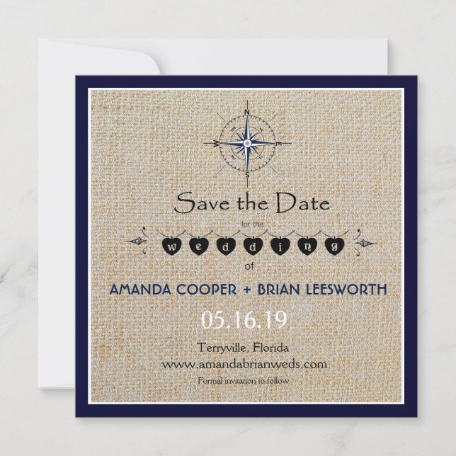 Reserva La Fecha Boda Nautical Compass/Marina Beach Wedding Save Th (Anverso)