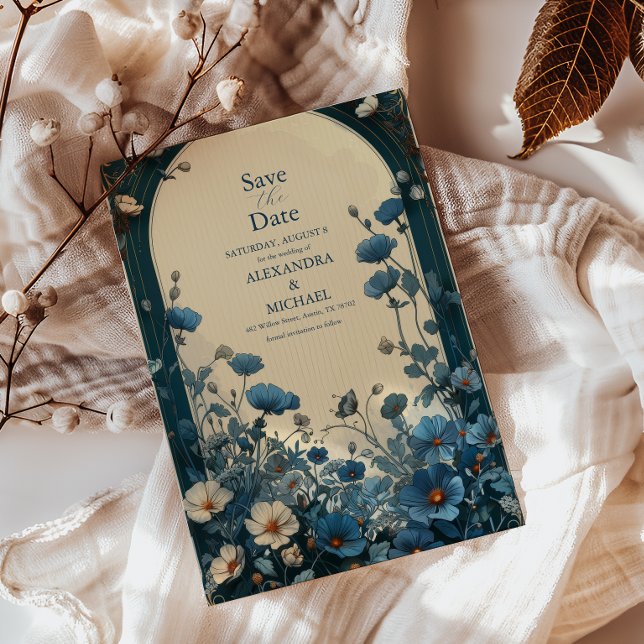 Reserva La Fecha Boda Navy Blue Art Nouveau (Subido por el creador)
