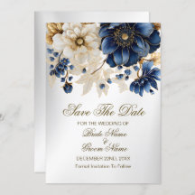 Boda Navy Blue White Golden Floral Silver