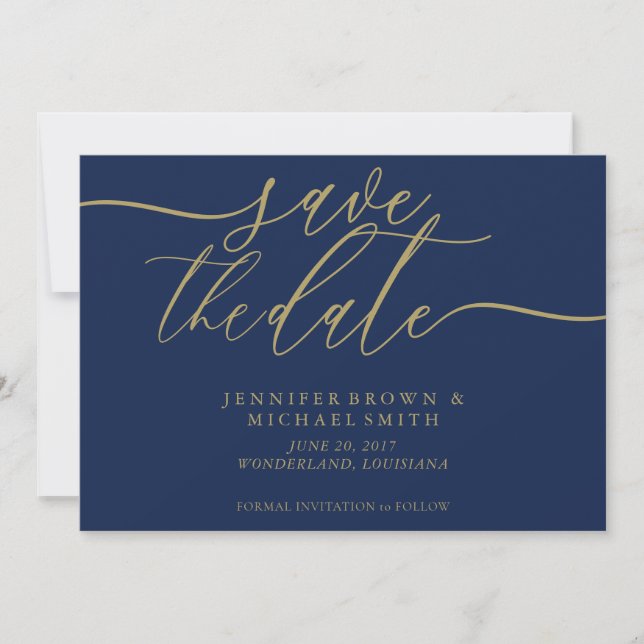 Reserva La Fecha Boda Navy Gold Save Date Foto (Anverso)