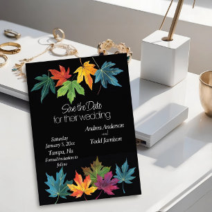 Reserva La Fecha Boda negro de contraste de hojas de otoño