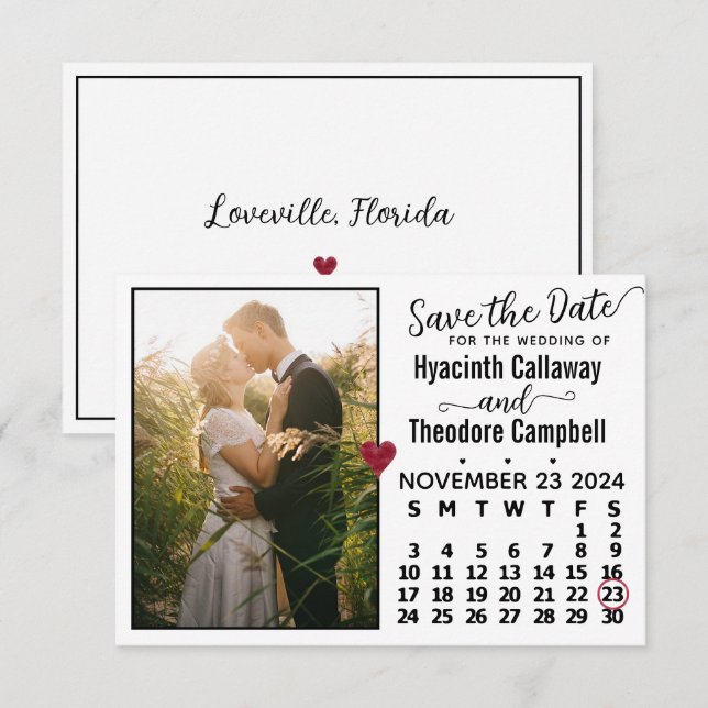 Reserva La Fecha Boda Noviembre 2024 Personalizado de calendario Fo (Anverso / Reverso)