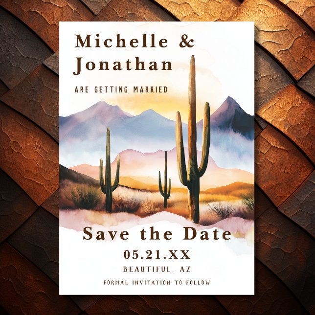 Reserva La Fecha Boda occidental de Boho Desert Cactus (Front - Boho Desert Cactus Western Wedding Save The Date)