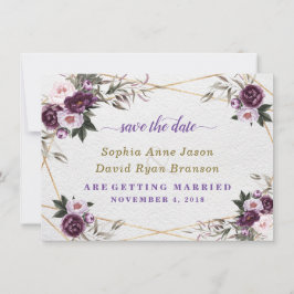 Reserva La Fecha Boda Oro Flores de Peonía Rosa Púrpura Delicadas
