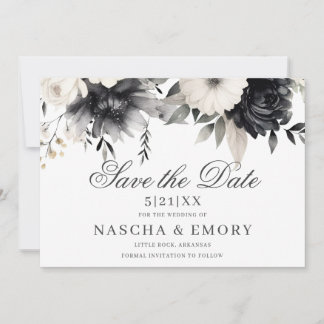 Reserva La Fecha Boda oscura floral boho negra crema