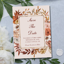 Reserva La Fecha Boda Otoño Floral Terracota Melocotón Marrón