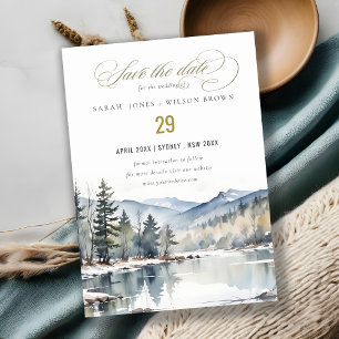 Reserva La Fecha Boda paisajista del lago Winter Snow Mountain