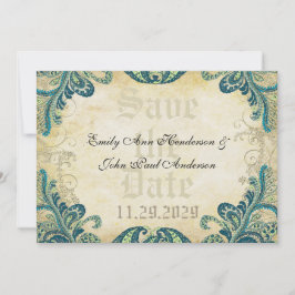 Reserva La Fecha Boda Paisley Peacock Colours Save the Date