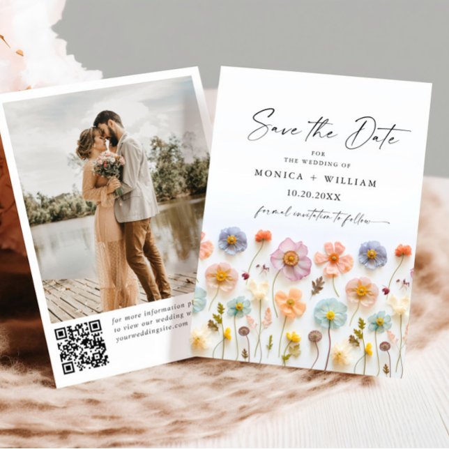 Reserva La Fecha Boda Pastel de Boho Rosa Wildflowers código QR Fot (Subido por el creador)