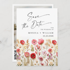 Reserva La Fecha Boda Pastel de Boho Rosa Wildflowers código QR Fot