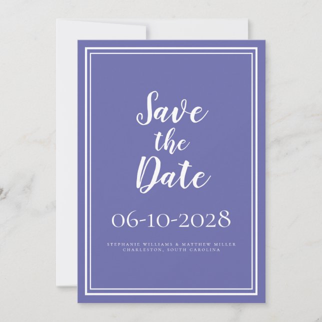 Reserva La Fecha Boda Periwinkle Azul Blanco Moderno Simple Letra S (Anverso)