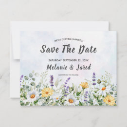 Reserva La Fecha Boda personalizada con acuarela de flores silvestr