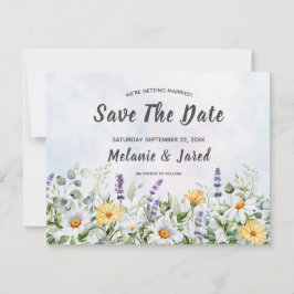 Reserva La Fecha Boda personalizada con acuarela de flores silvestr