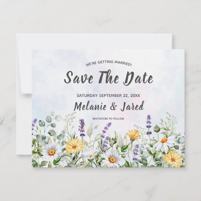Reserva La Fecha Boda personalizada con acuarela de flores silvestr (Anverso)