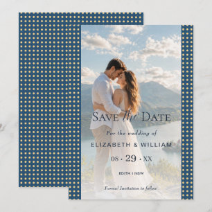 Reserva La Fecha Boda personalizada con lunares dorados y azules
