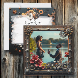Reserva La Fecha Boda personalizada de floral de cobre Steampunk