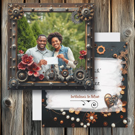 Reserva La Fecha Boda personalizada de floral de cobre Steampunk