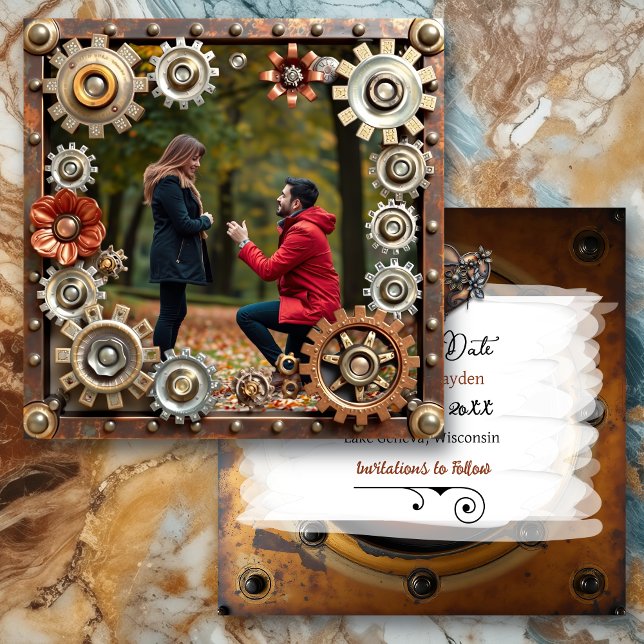 Reserva La Fecha Boda personalizada de floral de cobre Steampunk (Subido por el creador)