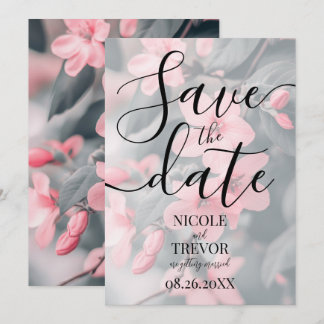 Reserva La Fecha Boda personalizada de flores rosadas y hojas verde