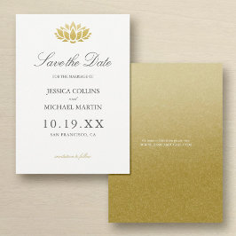 Reserva La Fecha Boda personalizada Gold Lotus Flower Save the Date