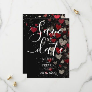 Reserva La Fecha Boda Personalizada Retro Corazones Caídos Rojo