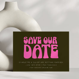 Reserva La Fecha Boda personalizada retro groovy años 70 rosa calie