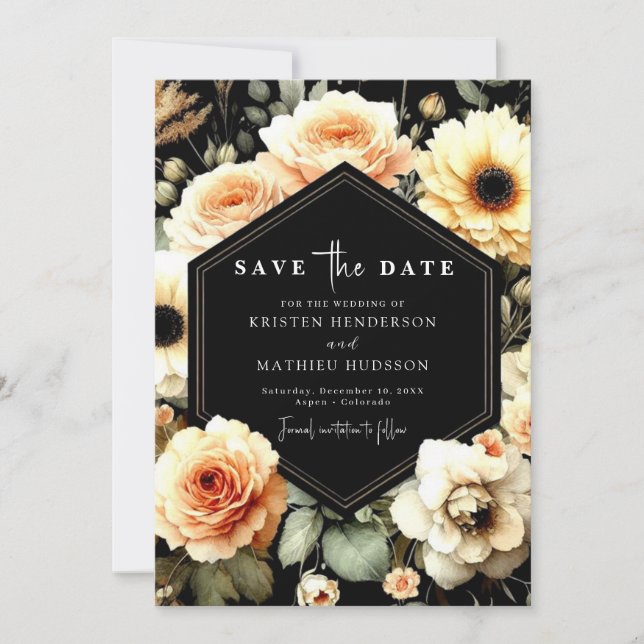 Reserva La Fecha Boda personalizado Floral Peach (Anverso)