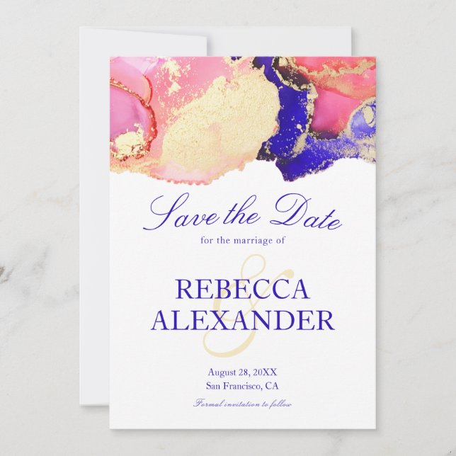 Reserva La Fecha Boda Pink Gold Purple Agate (Anverso)